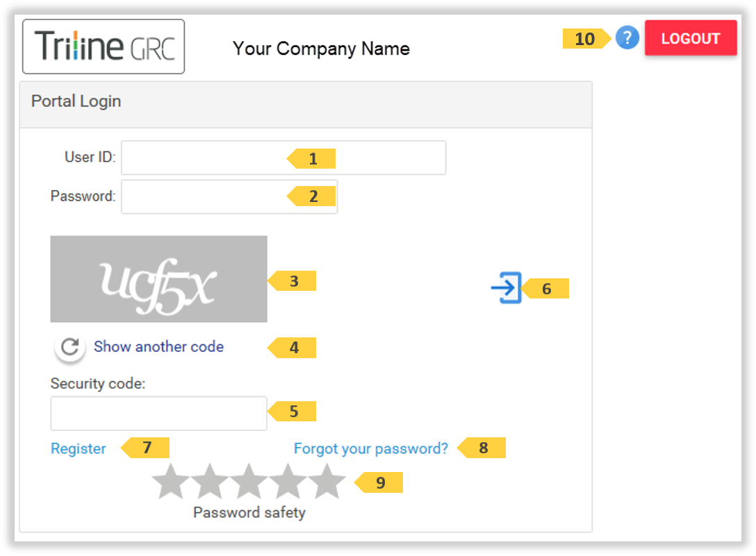 Enter your TriLine GRC or Portal User ID in the User ID field 1 , press